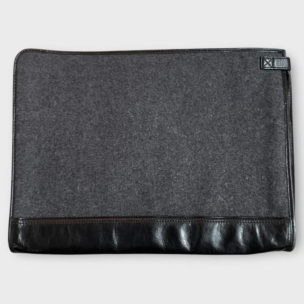Fossil Gray Transit Wool Portfolio Laptop Tablet Document Case Leather Trim